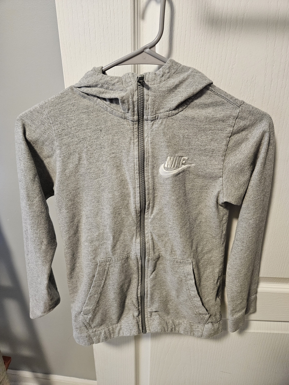 Nike Gray Full-Zip Hoodie with White Swoosh